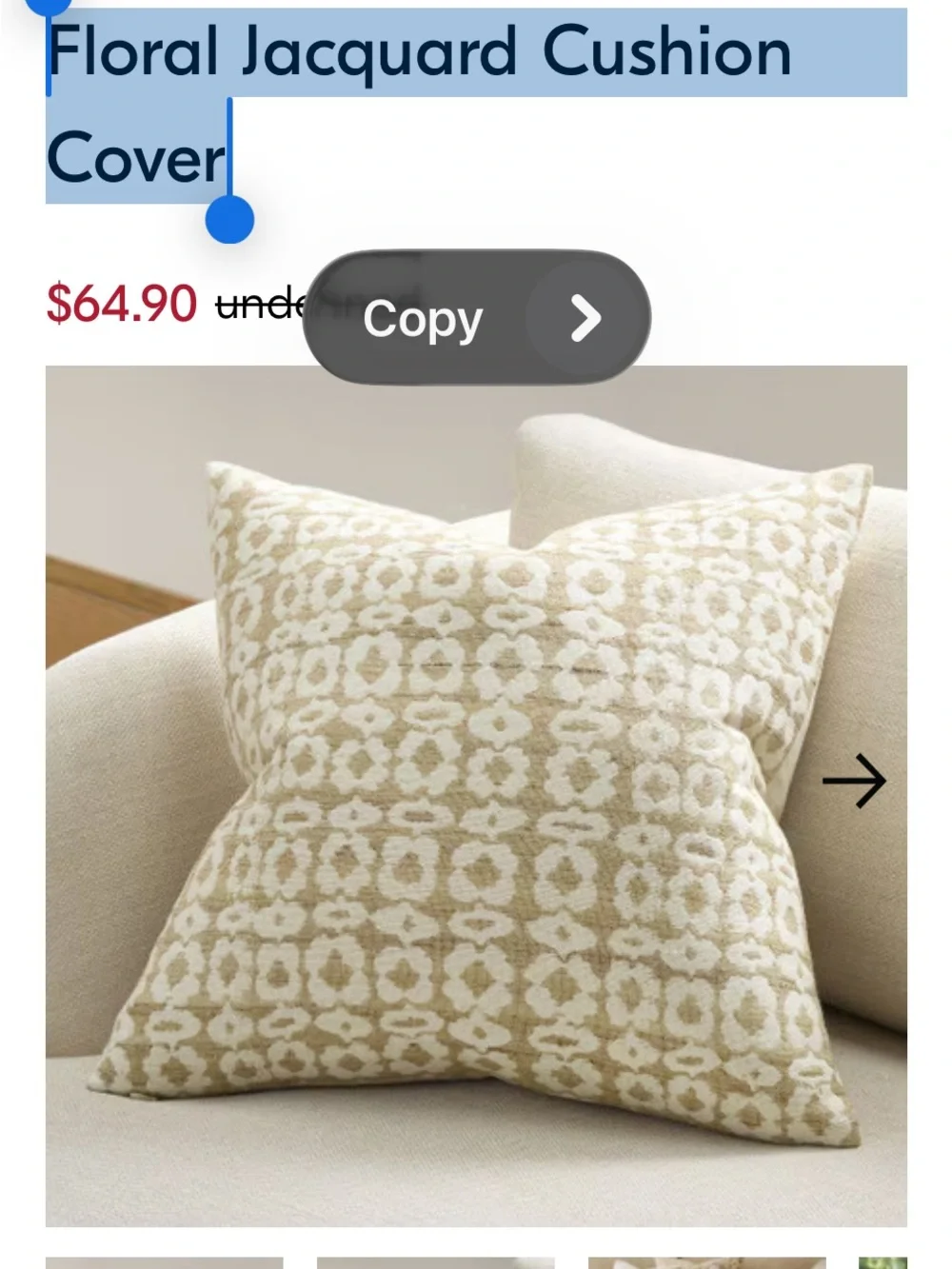 Floral Jacquard Cushion Cover - Cream and Tan Accent